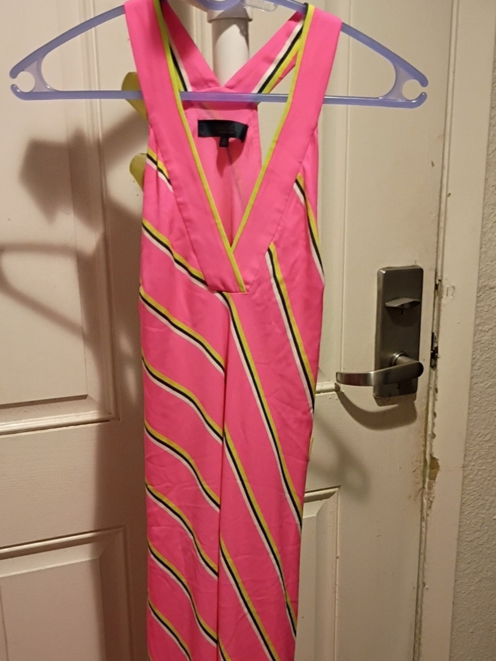 Sleeveless Pink Striped Maxi Dress with V-Neck